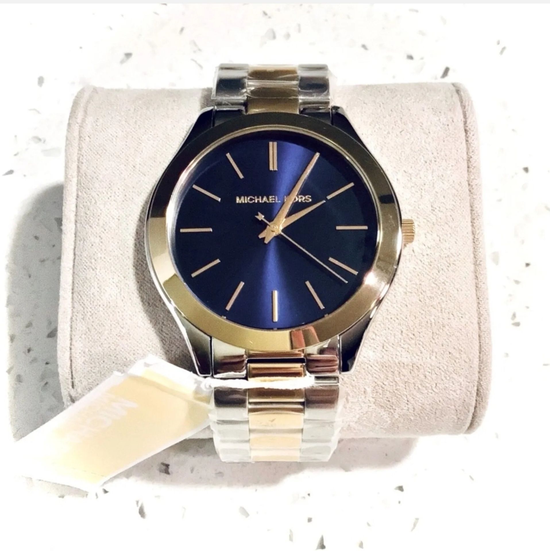 Michael Kors MK3479 Ladies Slim Runway Watch Two Tone Stainless Steel Blue Dial Quartz Watch - Image 5 of 7