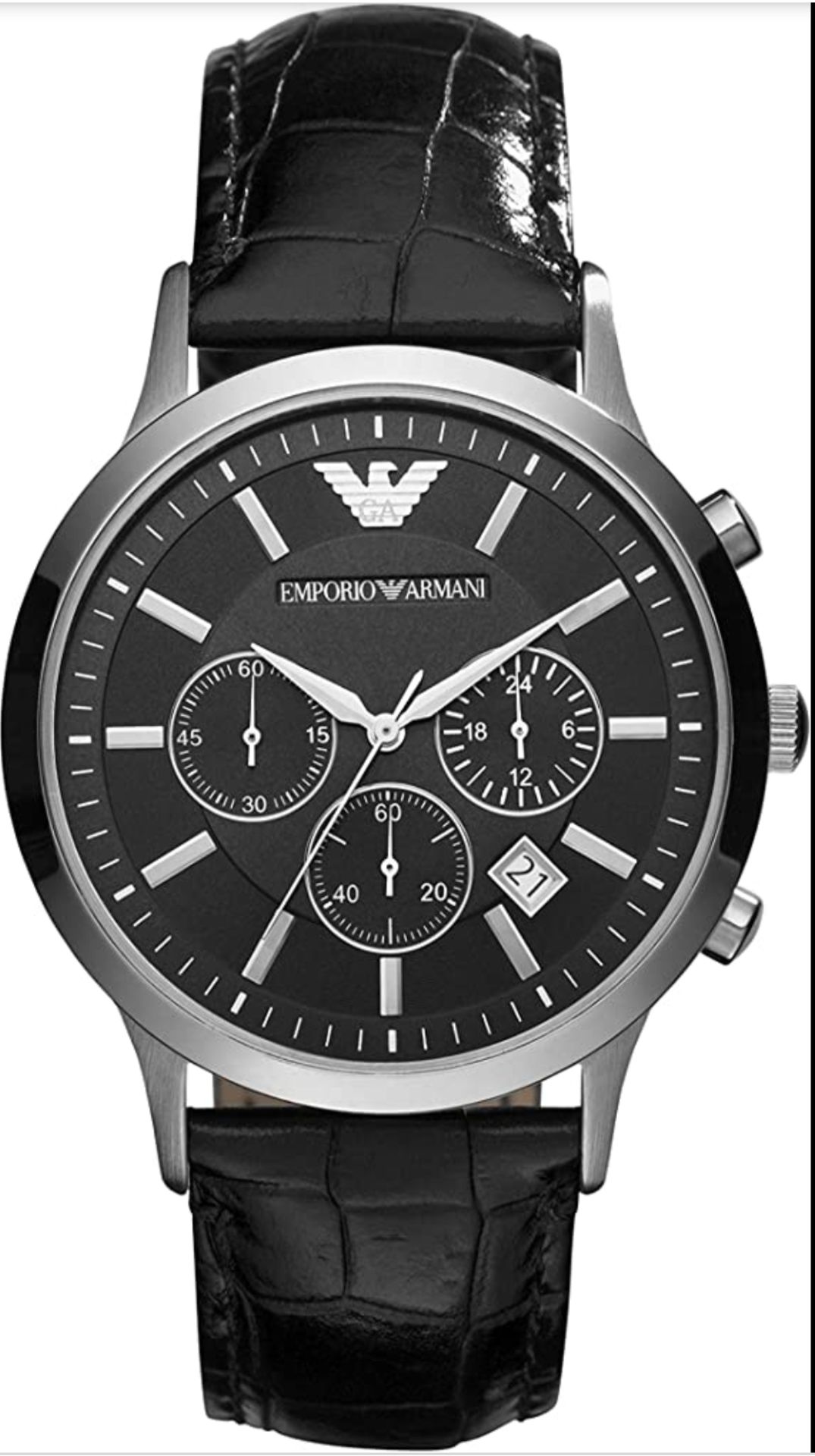 Emporio Armani AR2447 Men's Renato Black Leather Strap Chronograph Watch - Image 3 of 5