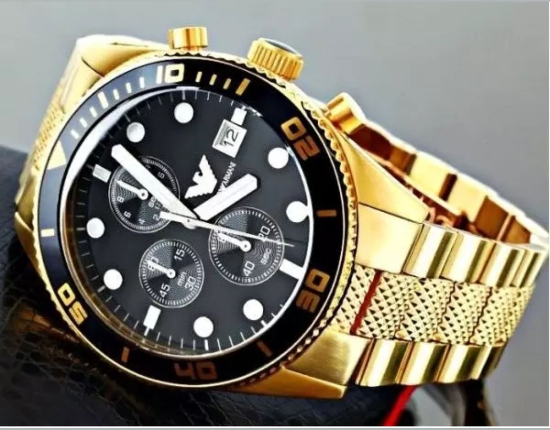 Emporio Armani AR5857 Black Dial Gold Tone Bracelet Quartz Chronograph Watch - Image 4 of 10