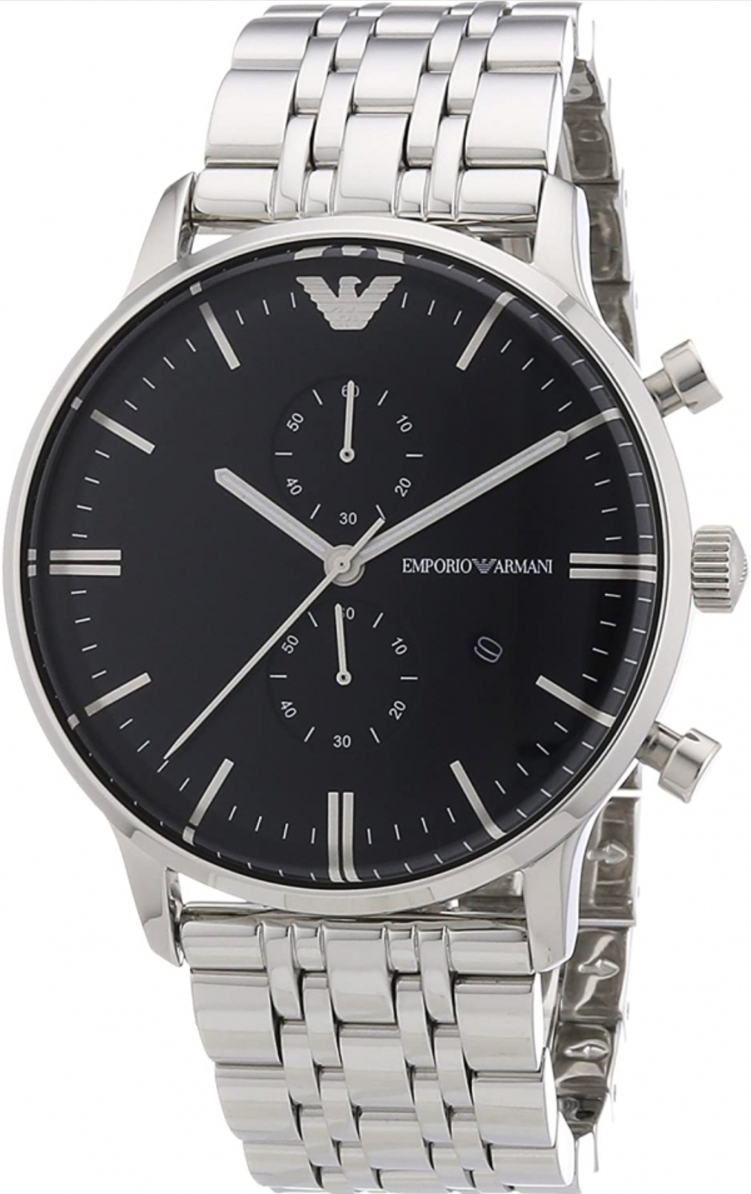 Emporio Armani AR0389 Men's Gianni Black Dial Silver Bracelet Chronograph Watch - Image 4 of 8