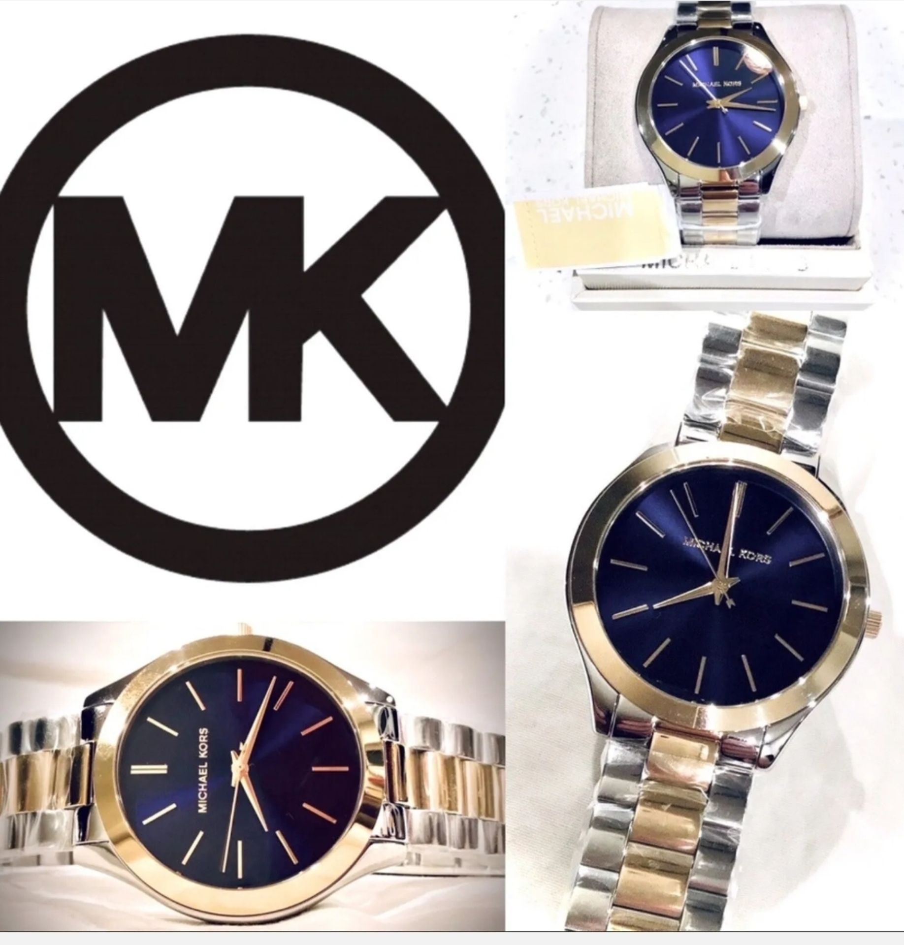 Michael Kors MK3479 Ladies Slim Runway Watch Two Tone Stainless Steel Blue Dial Quartz Watch - Image 4 of 7