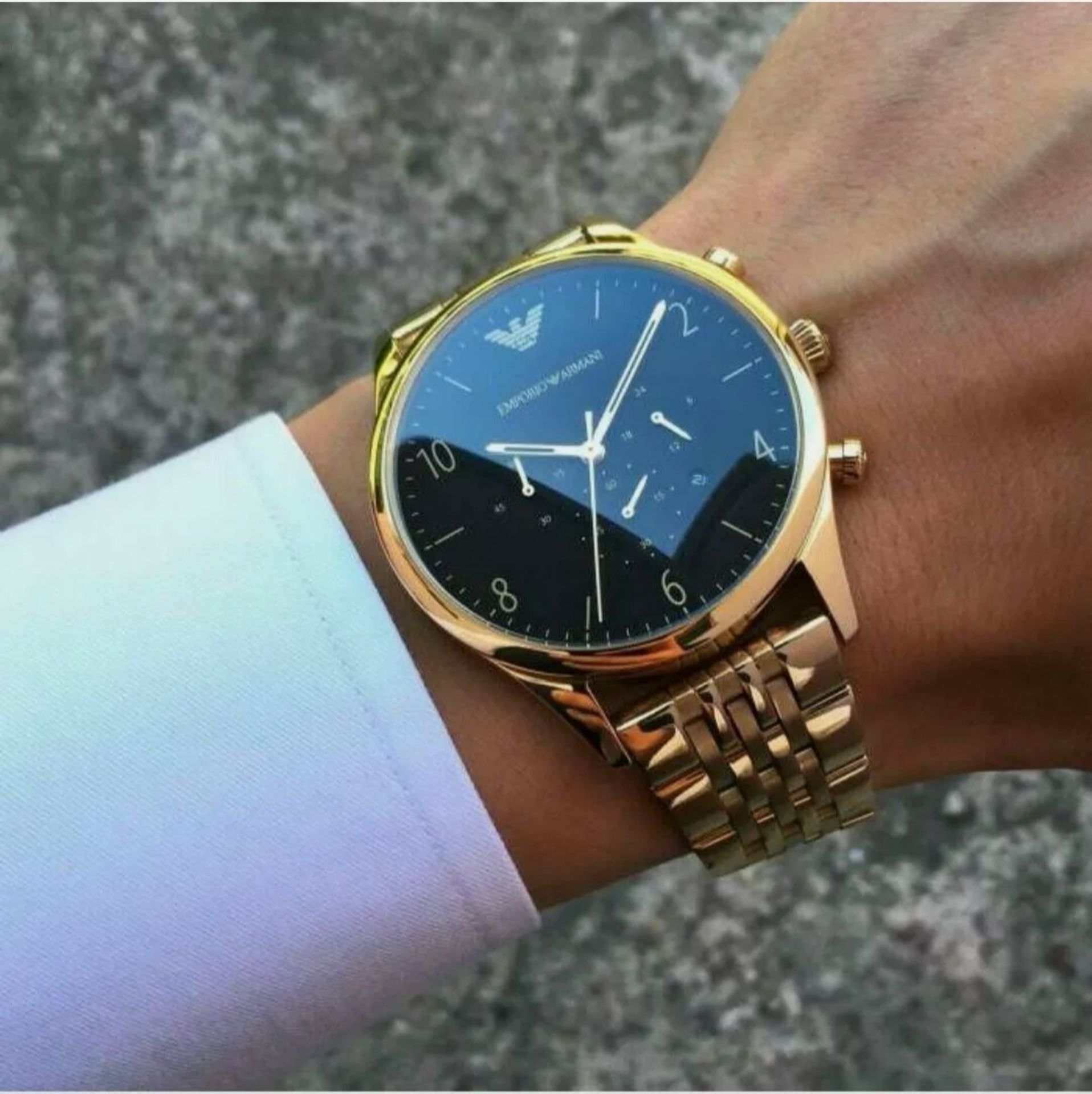 Emporio Armani AR1893 Men's Black Dial Gold Tone Bracelet Quartz Chronograph Watch - Image 6 of 7