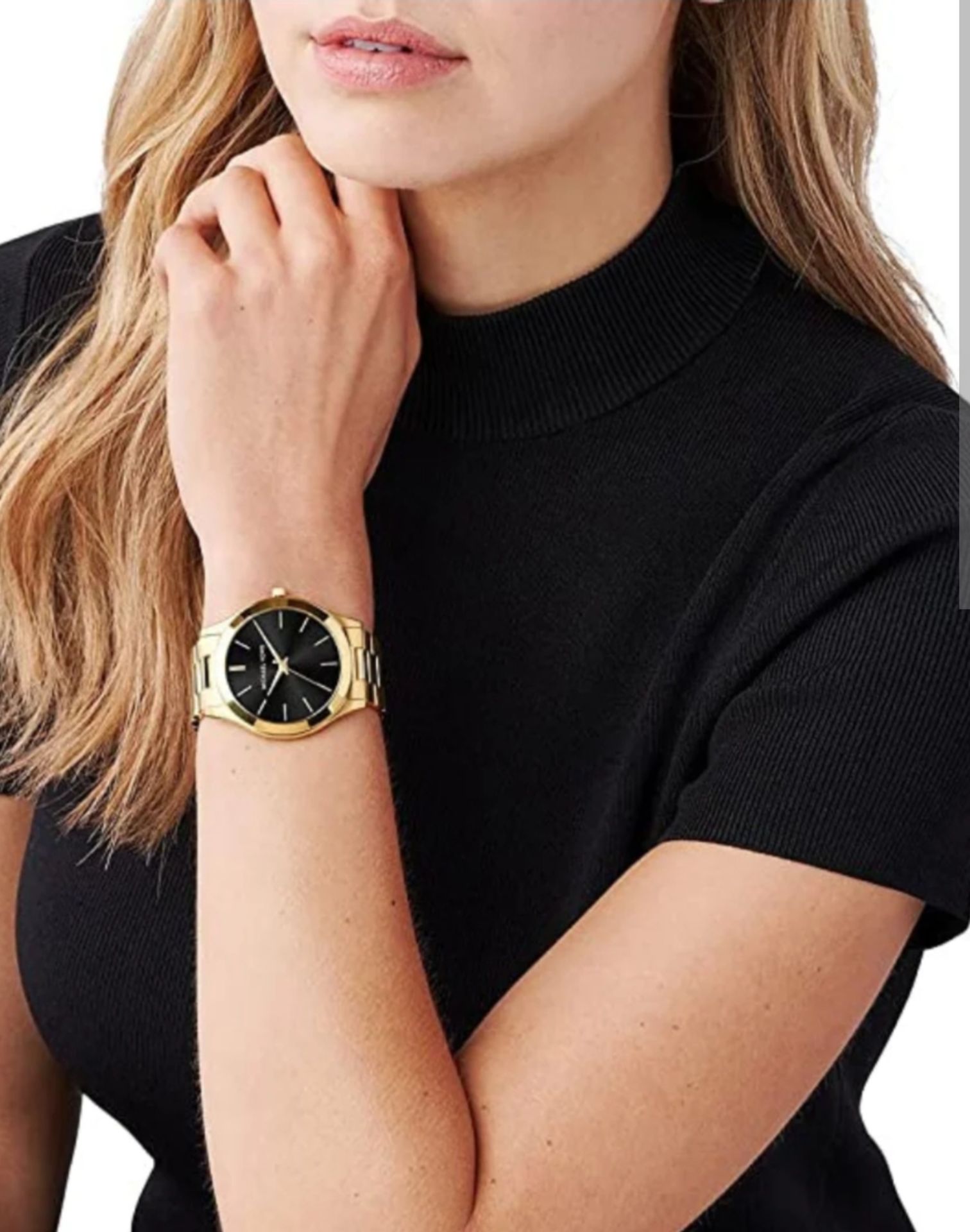 Michael Kors MK3478 Ladies Slim Runway Watch Gold Bracelet Black Dial - Image 6 of 9