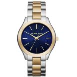 Michael Kors MK3479 Ladies Slim Runway Watch Two Tone Stainless Steel Blue Dial Quartz Watch