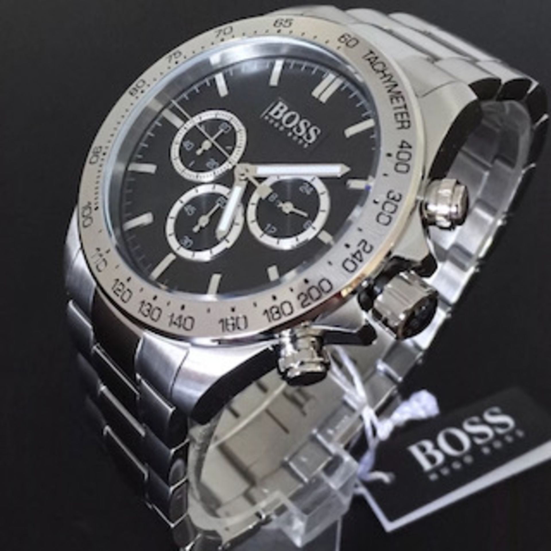 Men's Hugo Boss Ikon Black Dial Silver Bracelet Chronograph Watch 1512965 - Image 5 of 6