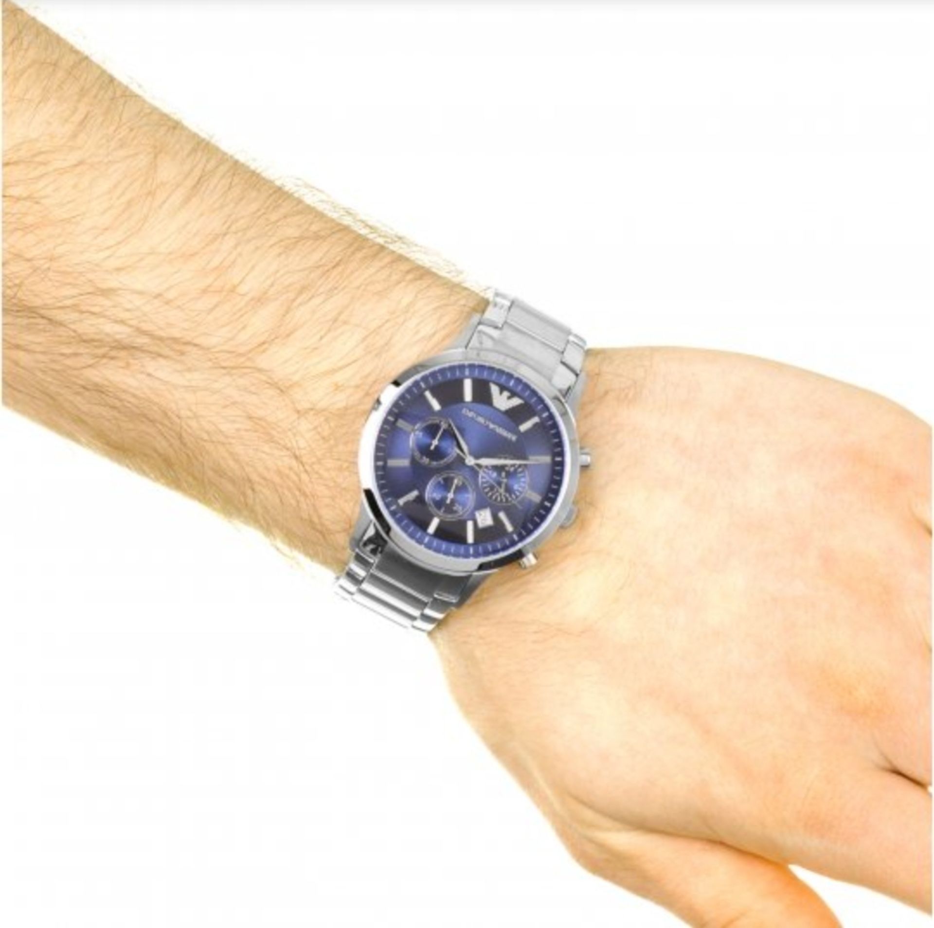 Emporio Armani AR2448 Men's Blue Dial Silver Bracelet Chronograph Watch - Image 3 of 5