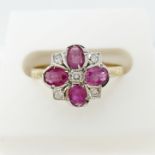 Yellow and White Gold Vintage-Style Ring Set With Rubies and Diamonds