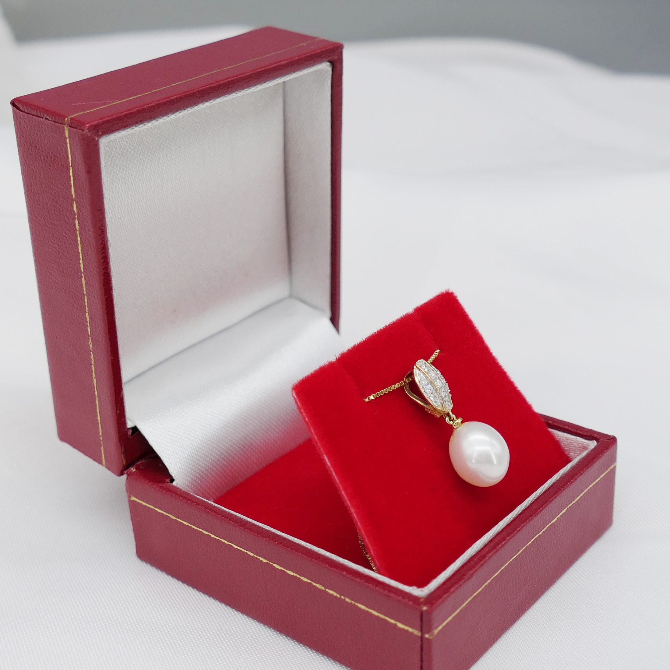 Cultured Pearl and Diamond Dress Necklace In Yellow Gold, Boxed - Image 2 of 6