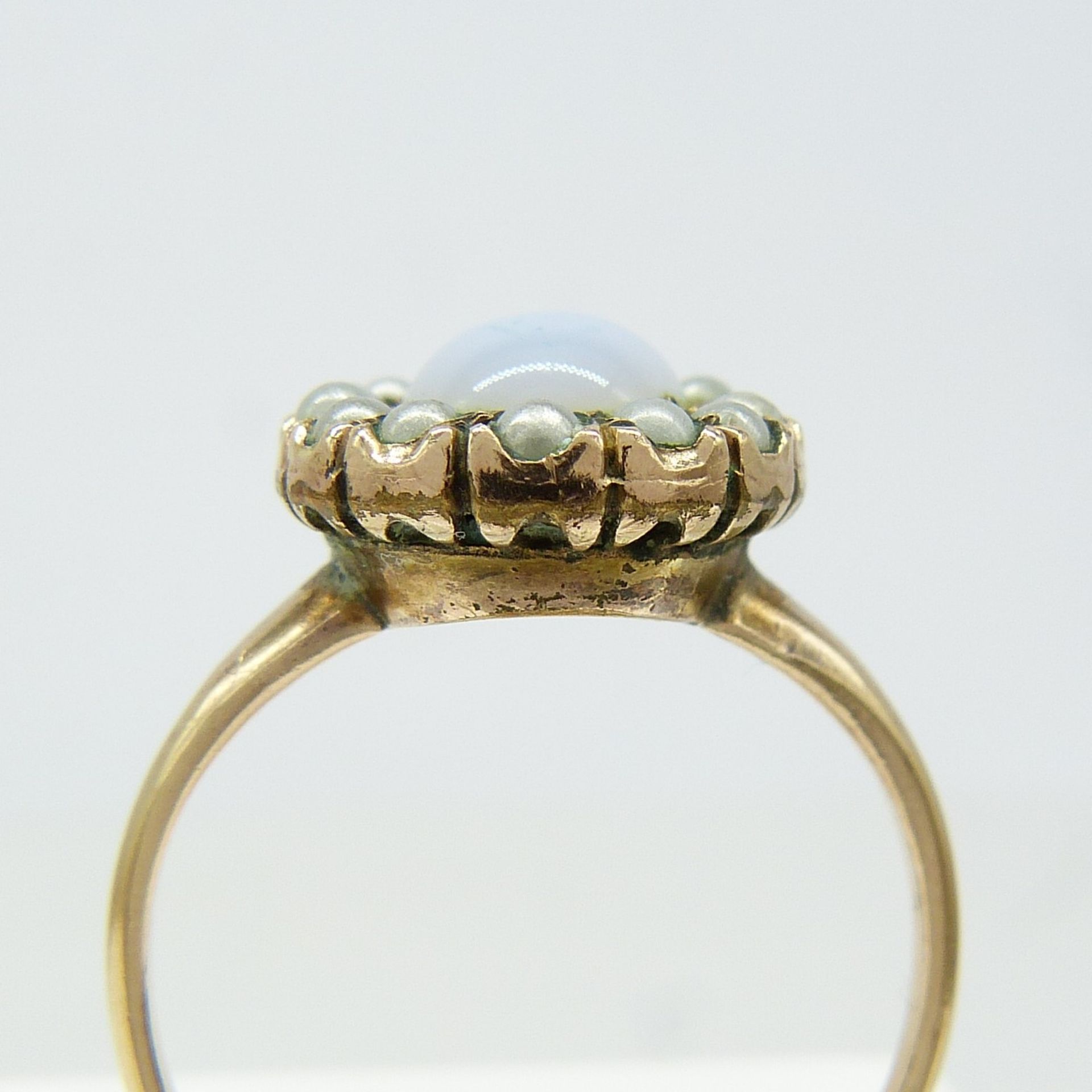 Vintage Victorian-Style Halo Ring Set With Opalite and Seed Pearls - Image 4 of 6