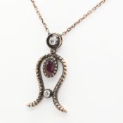 Vintage Necklace With Milligrain-Style Pendant Set With Ruby and Diamonds