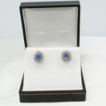 Vintage Pair of Cornflower Blue Sapphire and Diamond Ear Studs With Screw Back Clip On Fittings