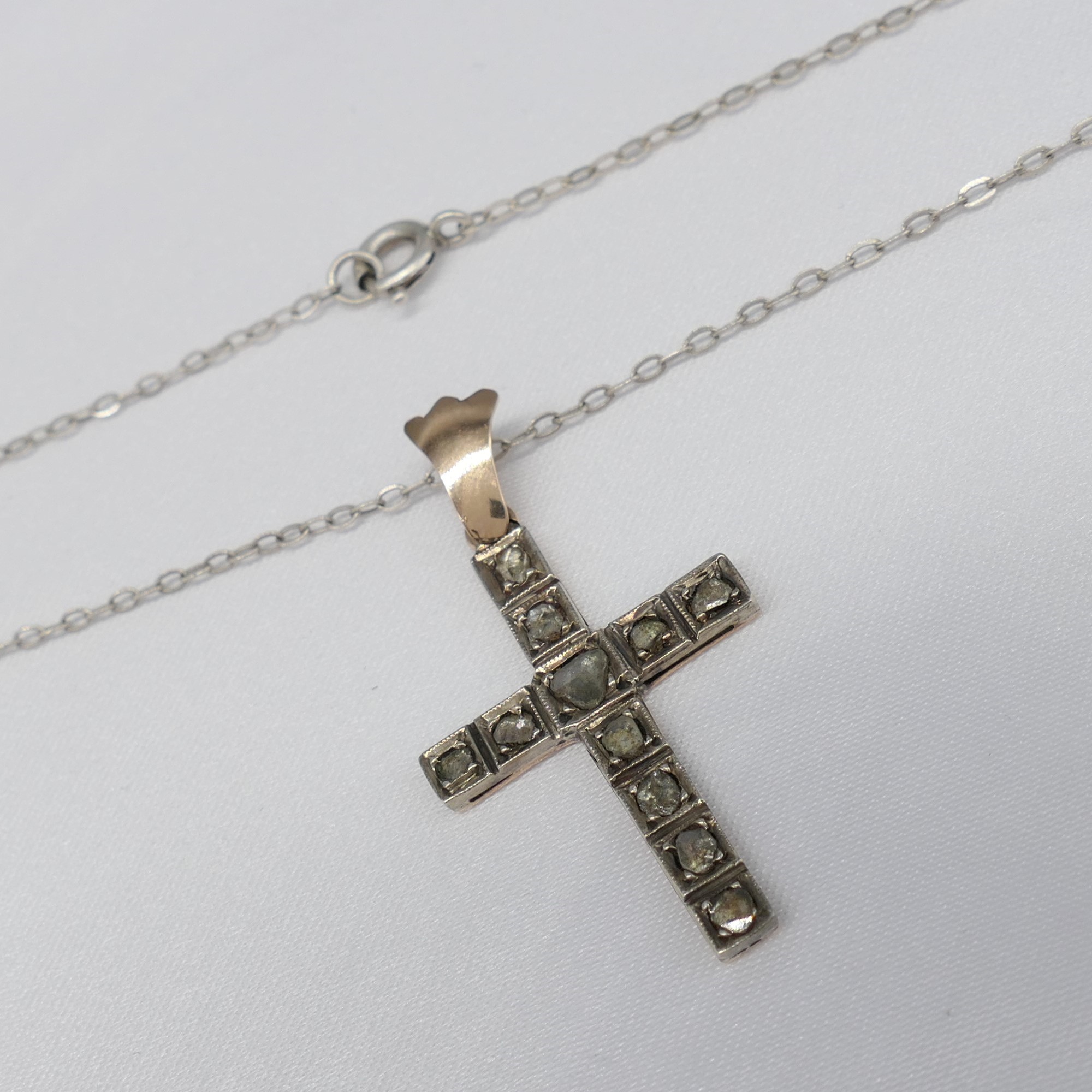 Antique, Hand Fashioned Rose-Cut Diamond Cross Pendant In Yellow Gold and Silver - Image 4 of 6