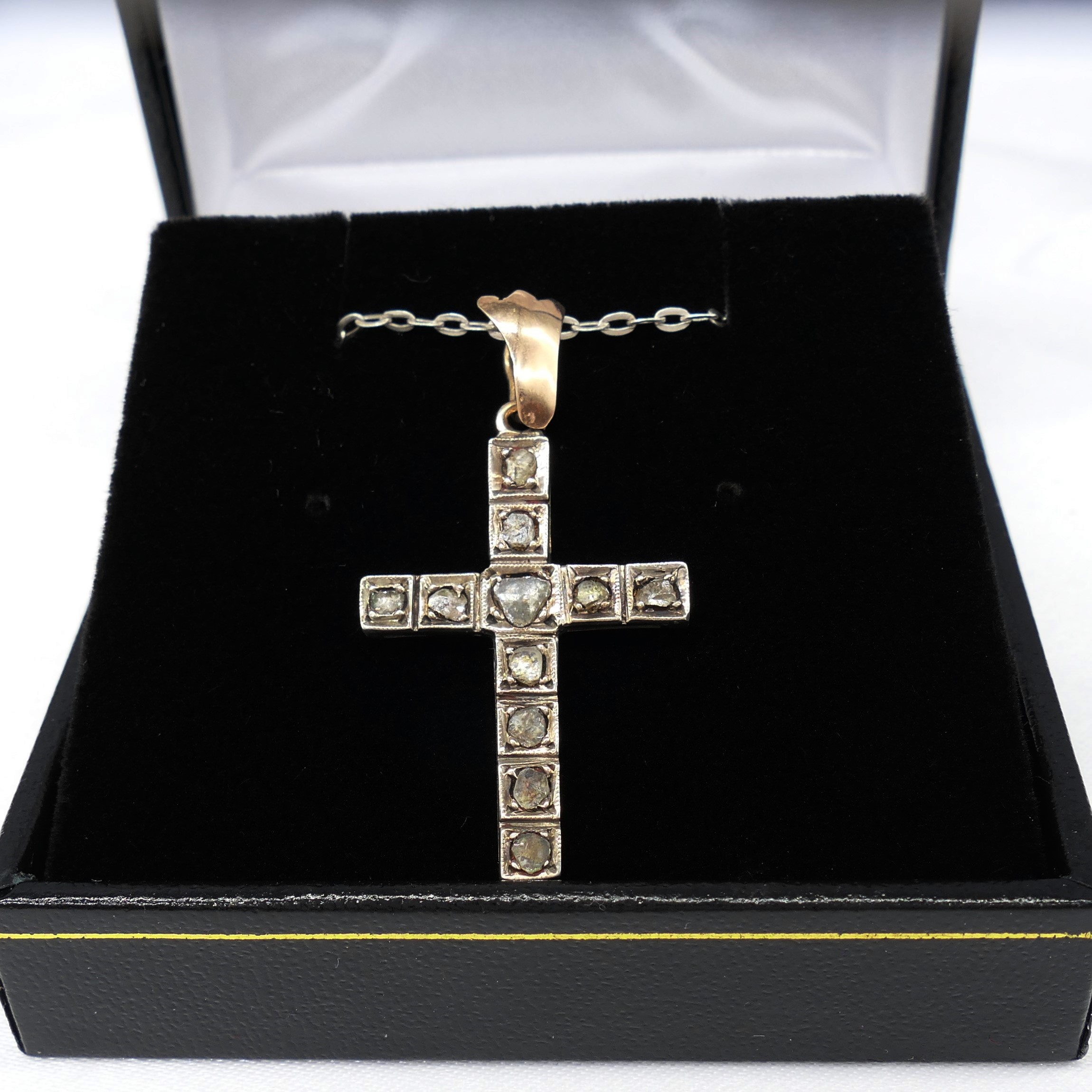 Antique, Hand Fashioned Rose-Cut Diamond Cross Pendant In Yellow Gold and Silver - Image 2 of 6