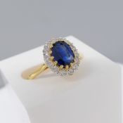 18ct Yellow Gold Kyanite and Diamond Cluster Ring With Certificate