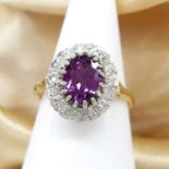 Distinctive Rhodolite Garnet and Diamond Cluster Ring In A Vintage Style