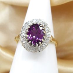 Distinctive Rhodolite Garnet and Diamond Cluster Ring In A Vintage Style
