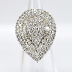 Large and Impressive White Gold Tear Drop-Shaped 3.18 Carat Diamond Cocktail Ring