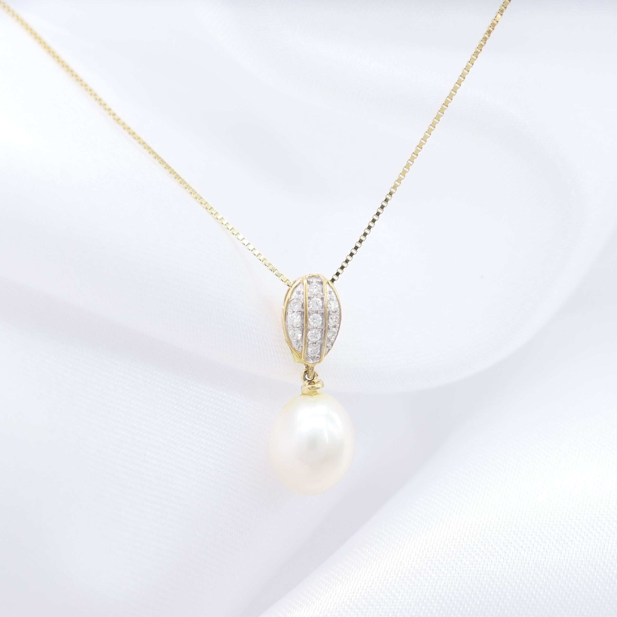 Cultured Pearl and Diamond Dress Necklace In Yellow Gold, Boxed