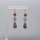 Pair of Vintage Styled Natural Cabochon Garnet and Diamond Drop Earrings, Boxed