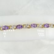 Yellow Gold Articulated Bracelet Set With Amethysts and Diamonds, Boxed