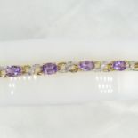 Yellow Gold Articulated Bracelet Set With Amethysts and Diamonds, Boxed