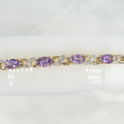 Yellow Gold Articulated Bracelet Set With Amethysts and Diamonds, Boxed
