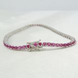 3.21 Carat Ruby Articulated Line Bracelet In 18ct White Gold, Boxed