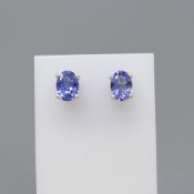 A Pair of Silver Oval Tanzanite Stud Earrings