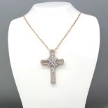 18ct Rose Gold Cross Set With Diamonds Totalling 1.51 Carats. With Chain and Box
