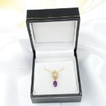 Attractive Yellow Gold Amethyst and Diamond Necklace, Supplied With A Gift Box