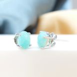 Pair of Natural Cabochon Amazonite Studs In Sterling Silver, With Butterfly Backs