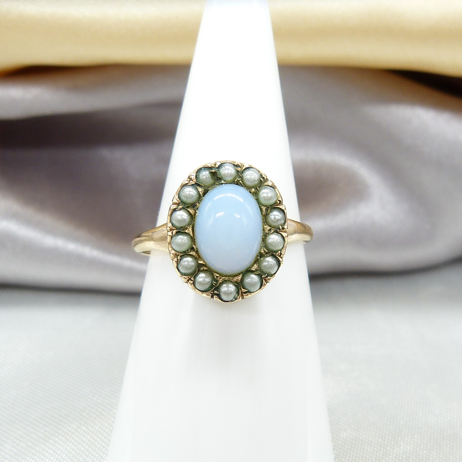 Vintage Victorian-Style Halo Ring Set With Opalite and Seed Pearls - Image 6 of 6