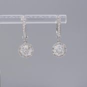 Certificated Pair of Lab Grown F-G / VS Diamond Cluster Drop Earrings With Omega Fastenings
