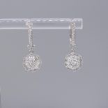 Certificated Pair of Lab Grown F-G / VS Diamond Cluster Drop Earrings With Omega Fastenings