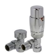 Brand New Boxed Angled Radiator Valve & Lockshield Set Thermostatic Chrome RRP £42 **No VAT**