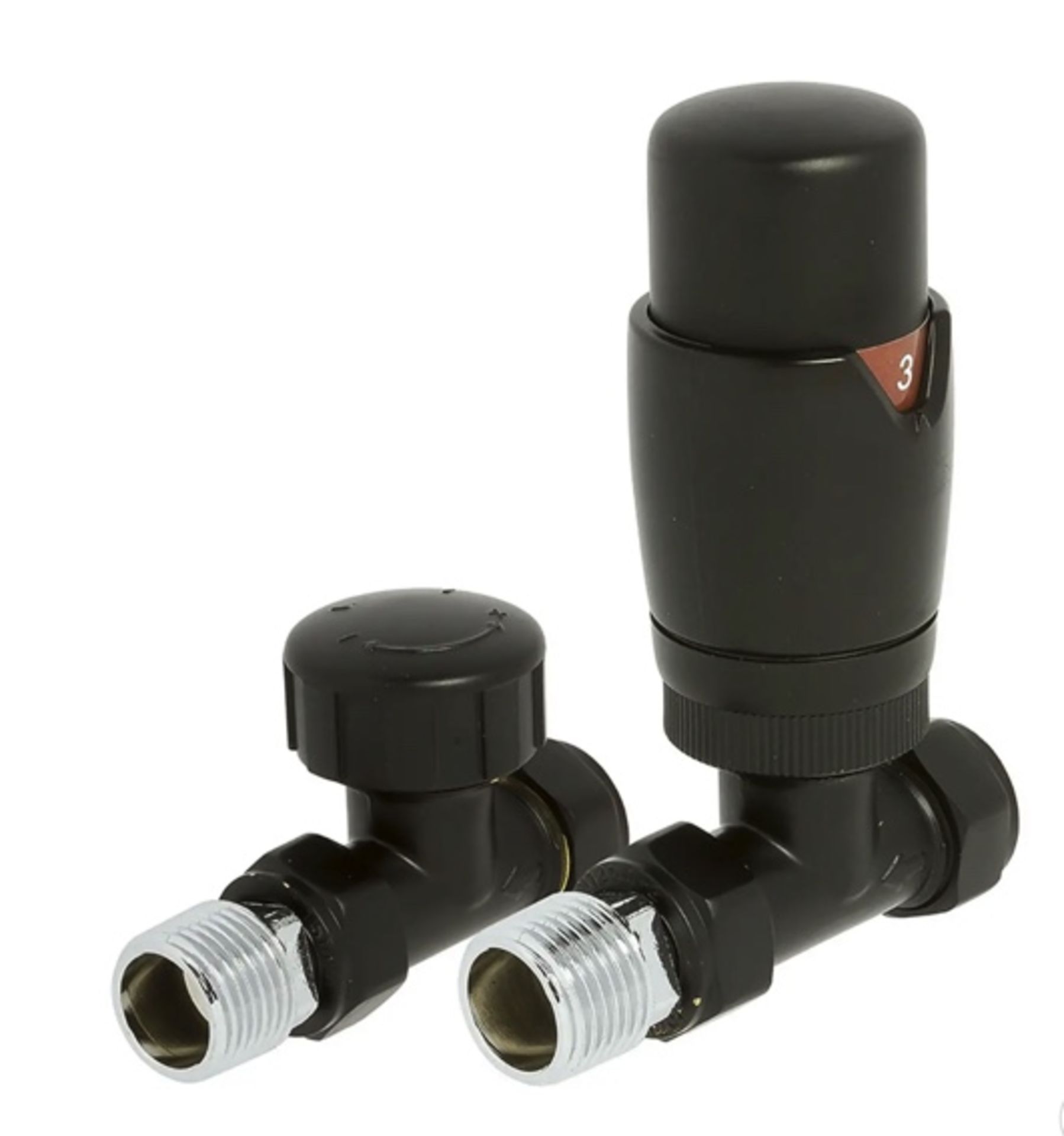 Brand New Boxed Black Straight Thermostatic Radiator Valve & Lockshield Set RRP £70 **No Vat**