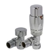 Brand New Boxed Angled Radiator Valve & Lockshield Set Thermostatic Chrome RRP £42 **No VAT**