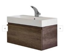 Brand New Boxed Bathstore Mino 800mm Basin & Wall Mounted Vanity Unit - Nebraska Oak RRP £255