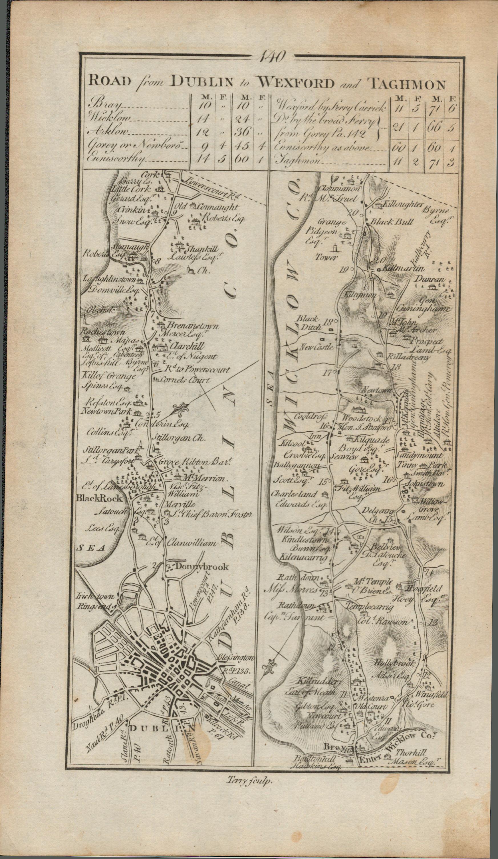 Taylor & Skinner 1777 Ireland Map Dublin Bray Kilcoole Newcastle Co Wexford.