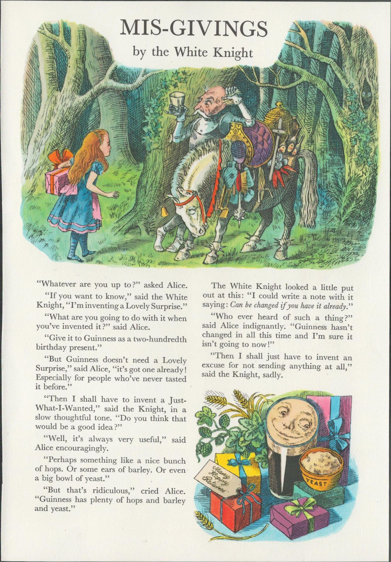 64 Years Old Alice In Wonderland Vintage Guinness Print The White Knight