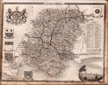 Hampshire Steel Engraved Victorian Thomas Moule Antique Map.