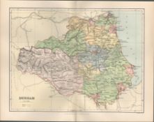 Durham Detailed Victorian 1894 Coloured Antique Map.