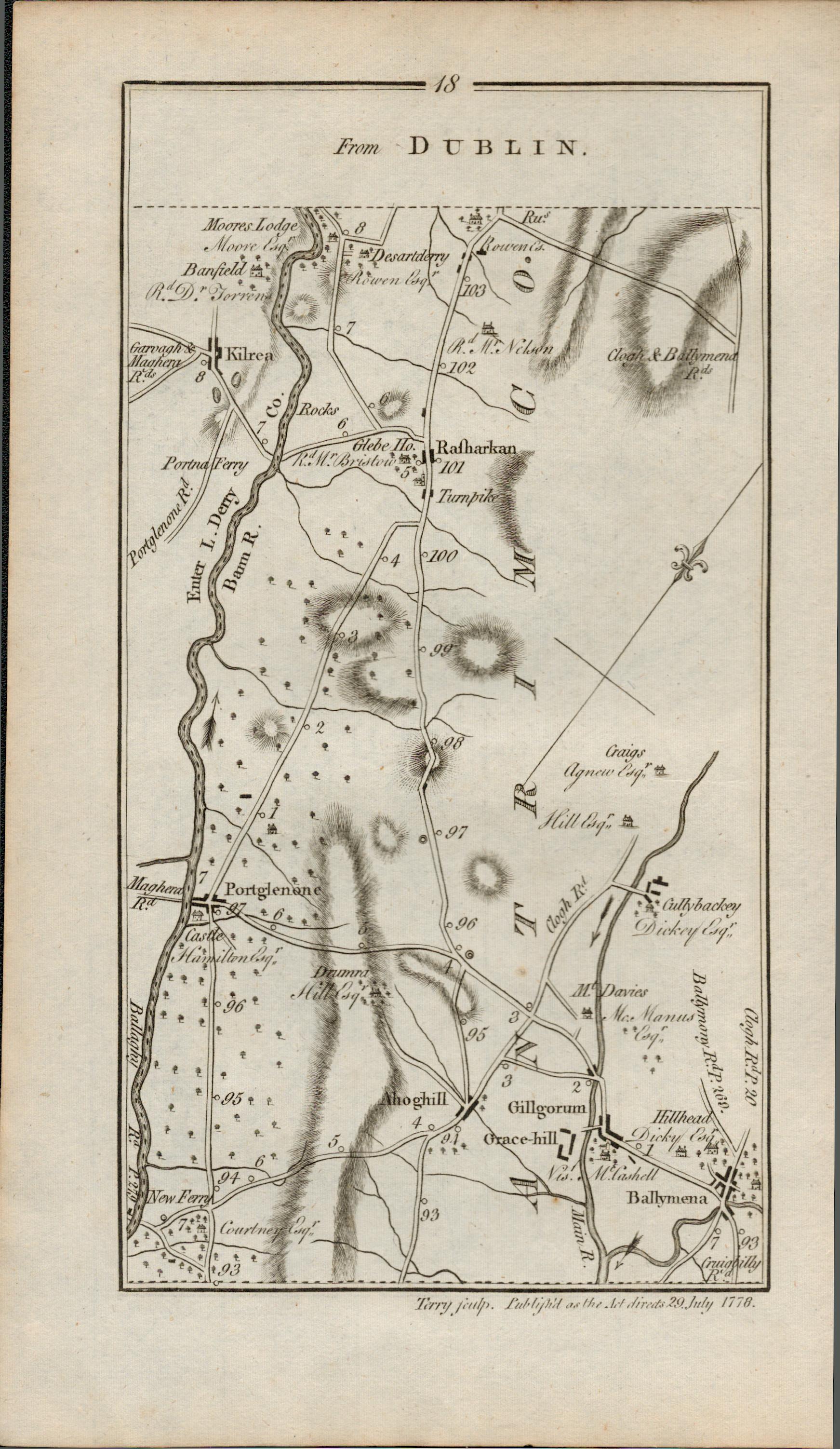 Taylor & Skinner 1777 Ireland Map Antrim Kells Ballymena Kilrea Etc