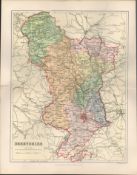 Derbyshire Detailed Victorian 1894 Coloured Antique Map.