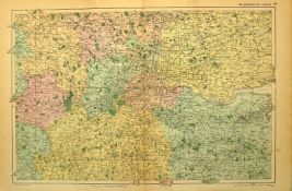 London Environs Coloured Victorian Large Map GW Bacon 1899.