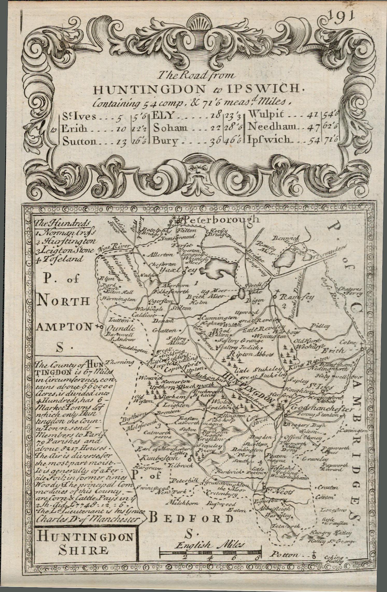 Britannia Depicta E Bowen c1730 Map Peterborough Huntingdon, Erith, Ely, Soham.