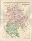 Bedford Biggleswade Dunstable Luton Victorian 1894 Coloured Antique Map.