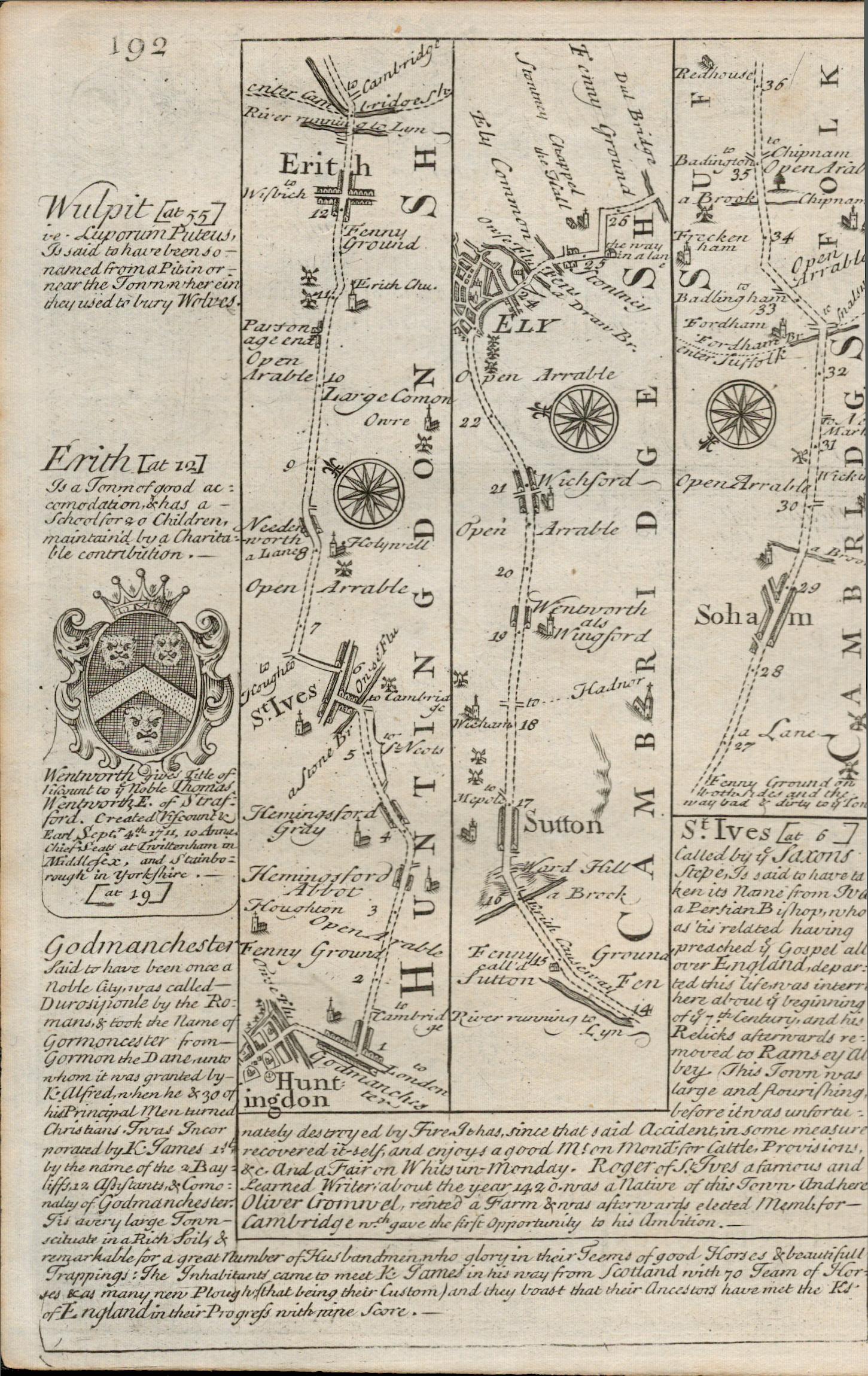 Britannia Depicta E Bowen c1730 Map Peterborough Huntingdon, Erith, Ely, Soham. - Image 2 of 3