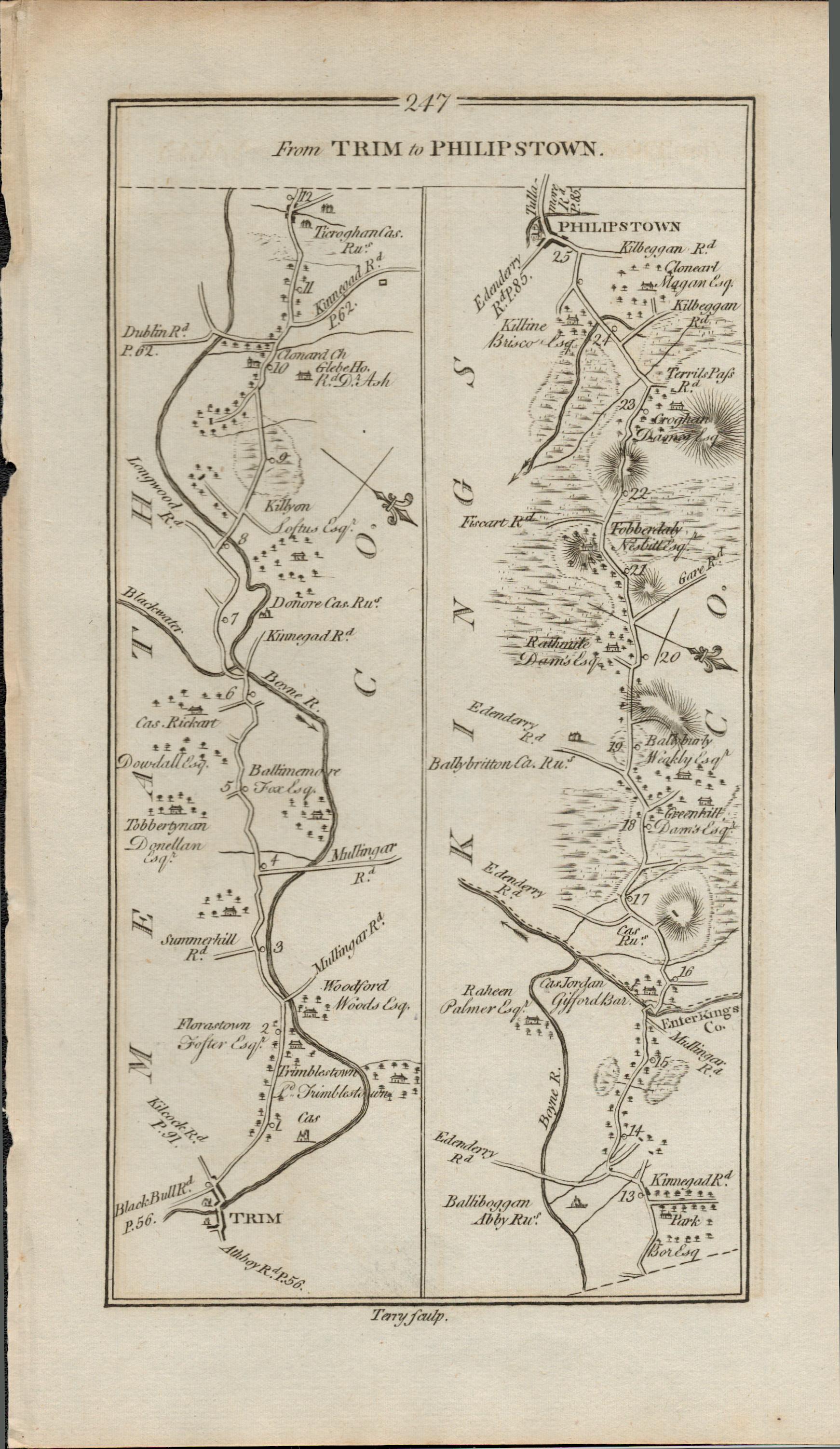 Taylor & Skinner 1777 Ireland Map Trim Philipstown Kilbeggan Tullamore Etc. - Image 2 of 3