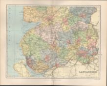 Lancashire Liverpool Southport Lytham Blackpool Antique 1894 Map.